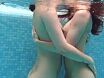 Lesbo babes nude pool show