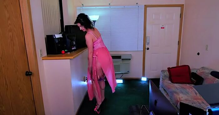 No Panties, Transparent Lingerie Satin Burgundy Dress