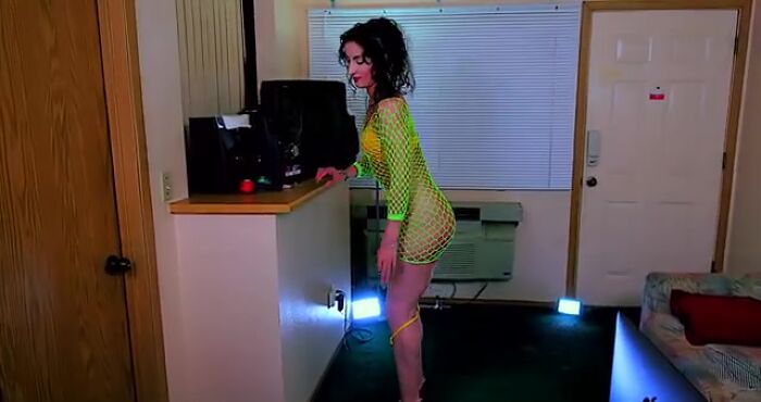 No Panties, Transparent Lingerie Green, Whitish Dress