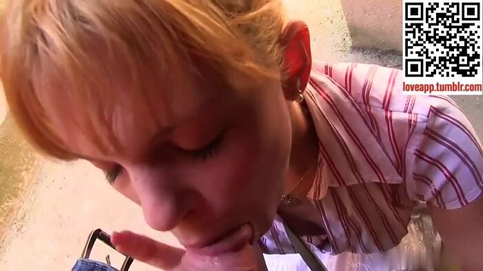 blowjob young redhead girl sucks big dick in public