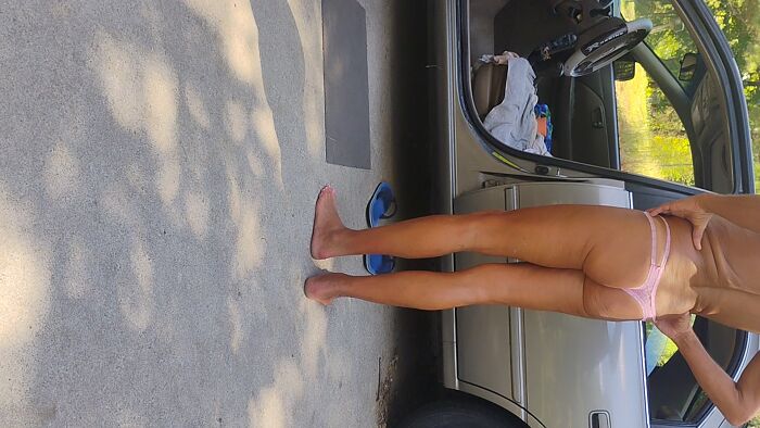 Outside naked showing off my panties and big cock