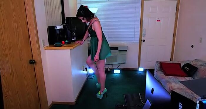 No Panties, Transparent Lingerie Emerald Green Dress